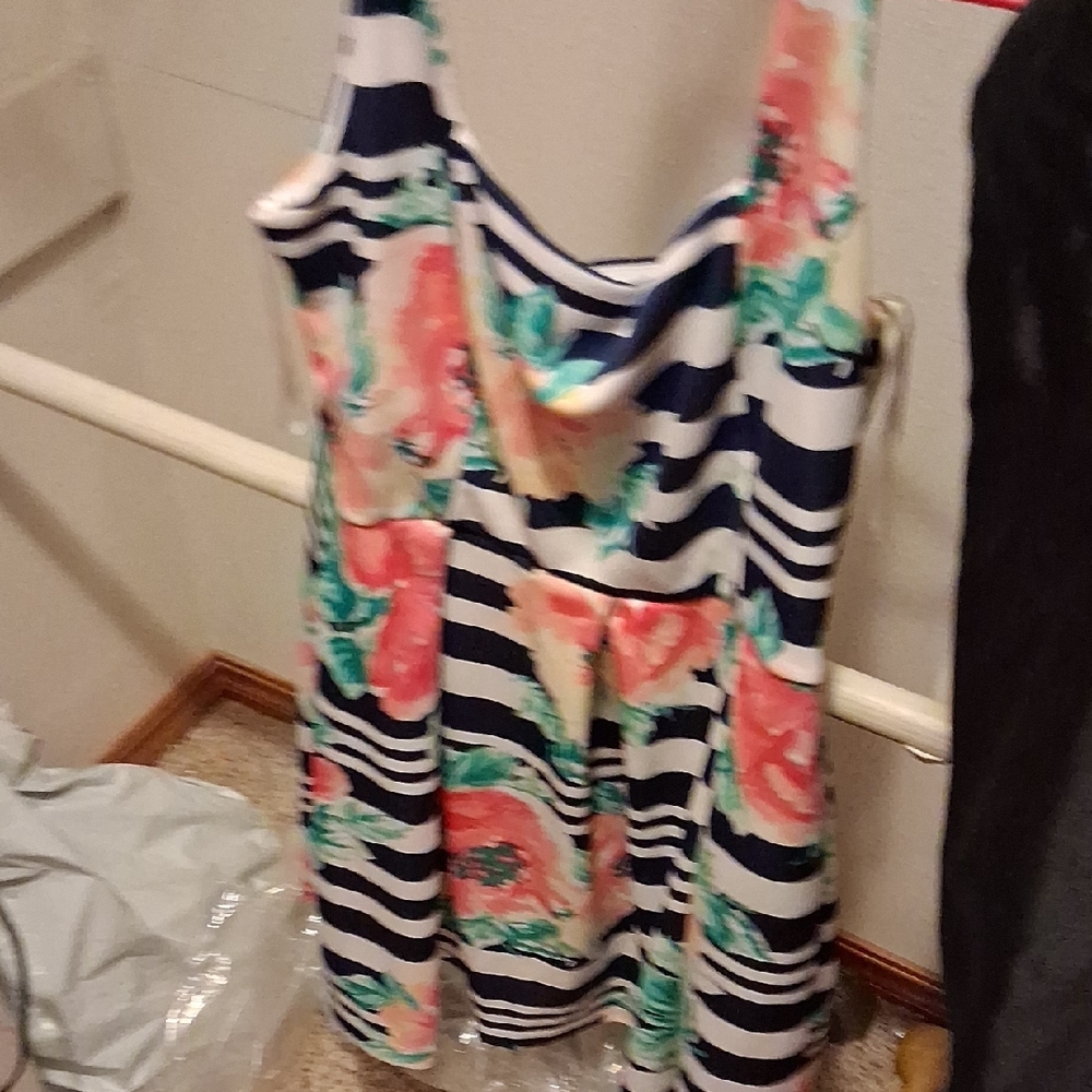 Tiana B. Asymmetrical Dress with Floral and Stripes